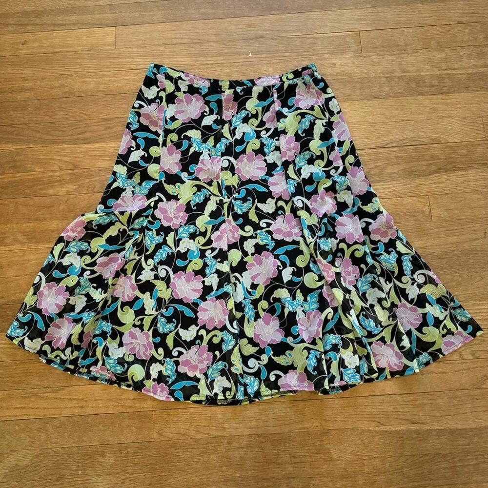 Sag Harbor floral black pink a-line mini skirt size small S
b7
